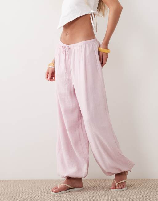 Abercrombie & Fitch crinkle balloon fit pants in light pink, 2 of 5