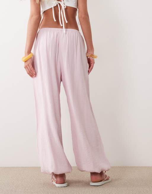 Abercrombie & Fitch crinkle balloon fit pants in light pink, 4 of 5