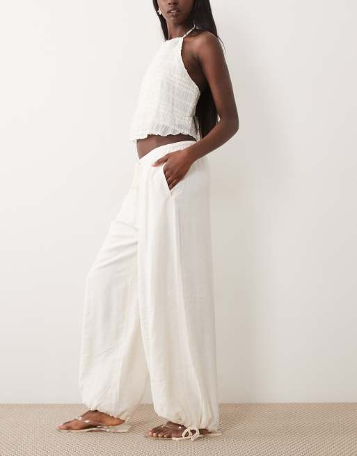 Abercrombie & Fitch crinkle balloon fit pants in white, 2 of 5