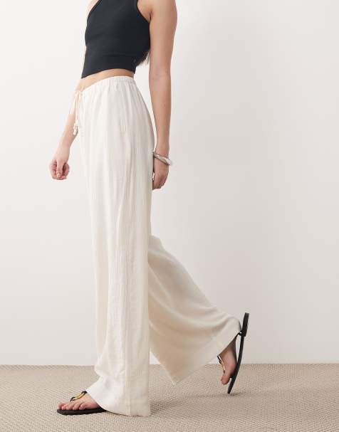 Abercrombie & Fitch crinkle pull on trousers in cream