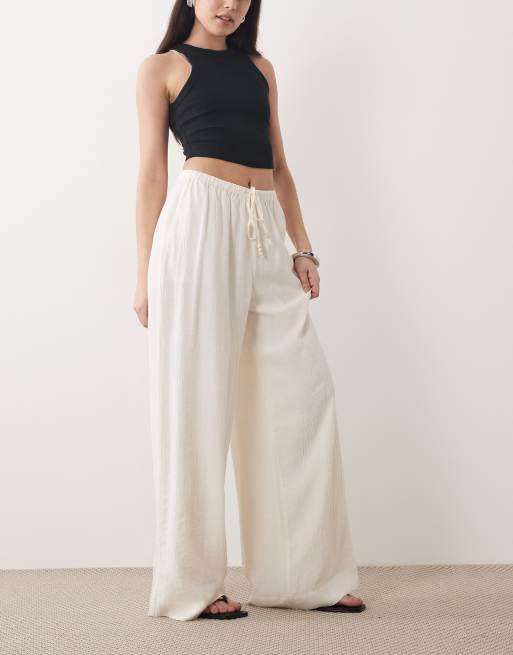 Abercrombie & Fitch crinkle pull on trousers in cream, 4 of 5