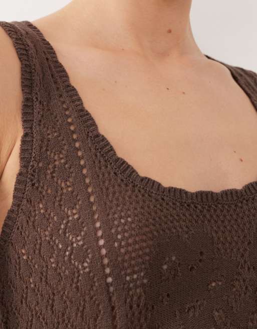 Abercrombie & Fitch crochet cinched waist top in brown, 3 of 4