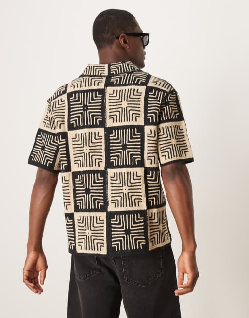 Abercrombie & Fitch ウールワークシャツ 30s チンスト Abercrombie & Fitch crochet knit contrast tile shirt in multi | ASOS