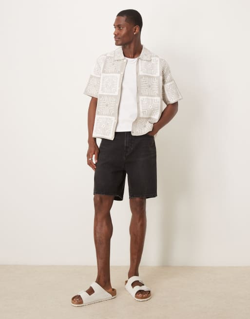 Abercrombie & Fitch crochet knit tile shirt in cream