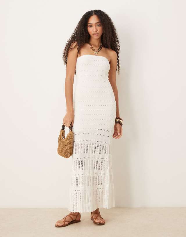 Abercrombie & Fitch crochet lace strapless midi dress in cream