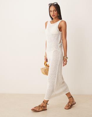 Abercrombie & Fitch Crochet Twist Strap Open Back Maxi Dress In White