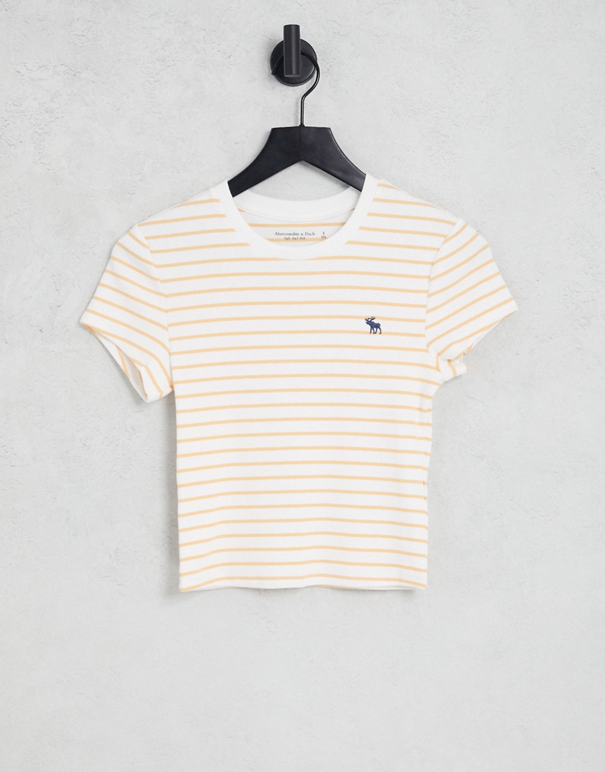 Abercrombie & Fitch Crop Logo Baby T-shirt In Yellow Stripe-multi