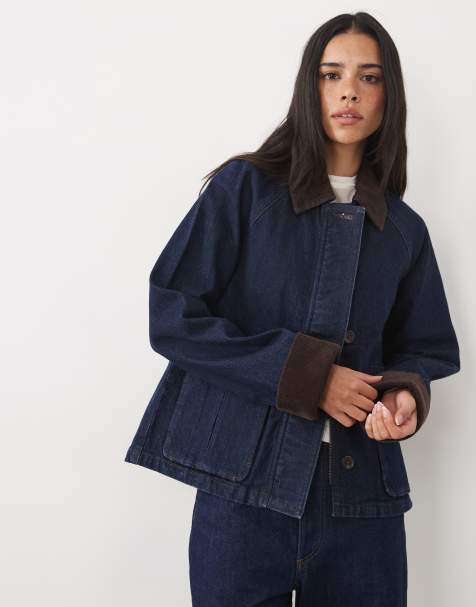 Abercrombie & Fitch cropped A-line denim barn jacket in dark indigo - view 1