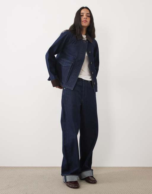 Abercrombie & Fitch cropped a line denim barn jacket in dark indigo, 3 of 4