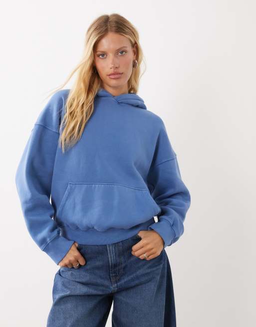Abercrombie & Fitch cropped boxy hoodie in blue, 3 of 4