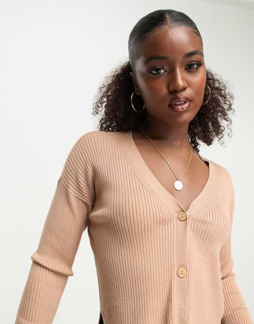 Abercrombie & Fitch - Cropped cardigan i gyldenbrun ribstrik 