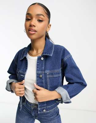 Abercrombie Fitch cropped denim jacket in dark blue