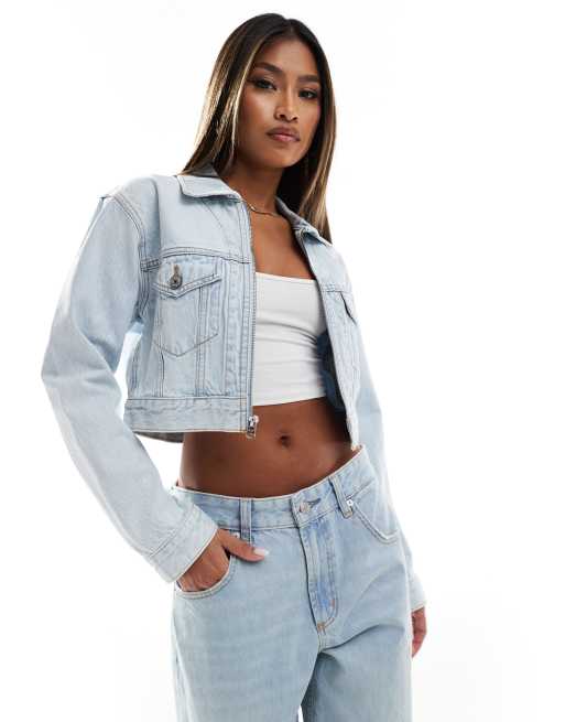 Abercrombie Fitch cropped denim jacket with zip front in light blue ASOS