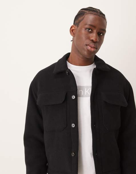 Abercrombie & Fitch - Cropped elegant trucker-jakke i koksgrå twill- og uldblanding - view 1