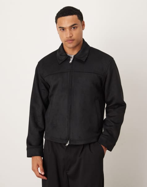 Abercrombie & Fitch cropped faux suede zip jacket in black - view 1