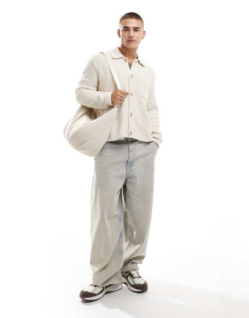 Abercrombie & Fitch - Cropped gebreid shacket in beige
