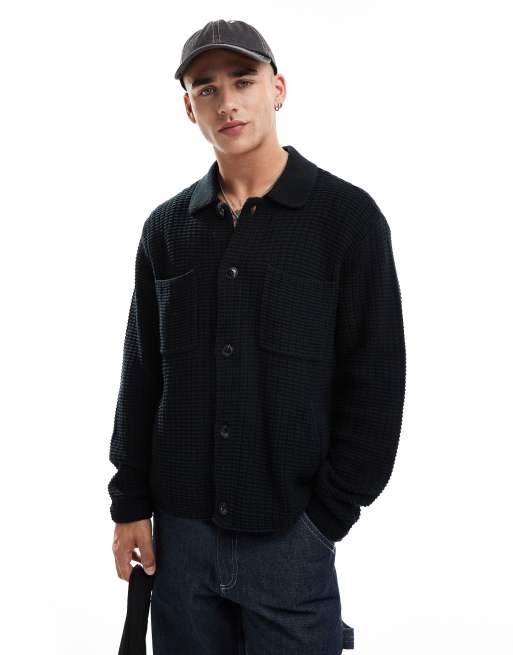 Abercrombie & Fitch - Cropped gebreid shacket in zwart