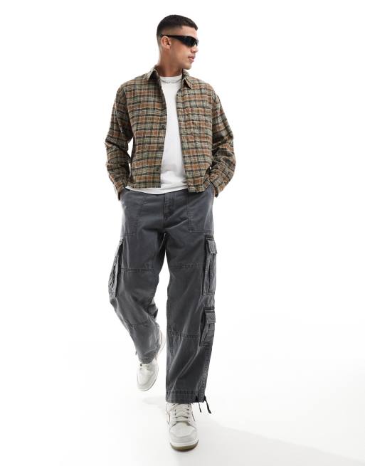 Abercrombie & Fitch - Cropped geruit flanellen overhemd van slubstof in middengroen