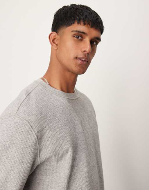 Abercrombie & Fitch waffle crop long sleeve t-shirt in grey marl