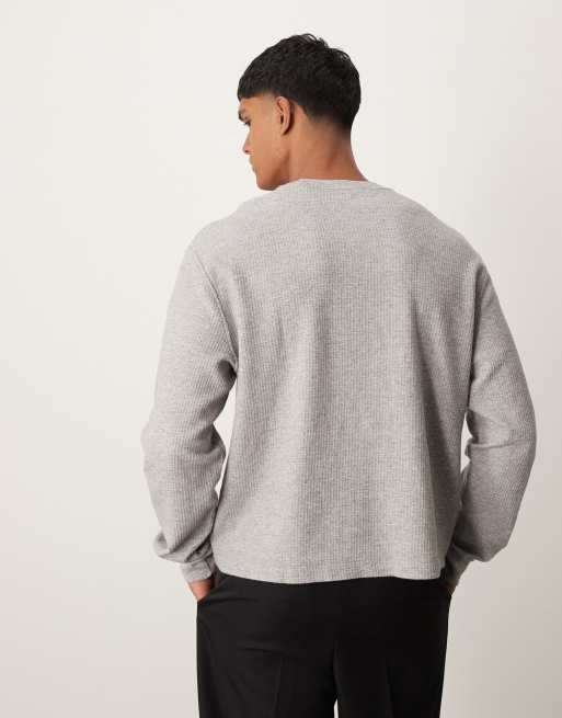 Abercrombie & Fitch waffle crop long sleeve t-shirt in grey marl