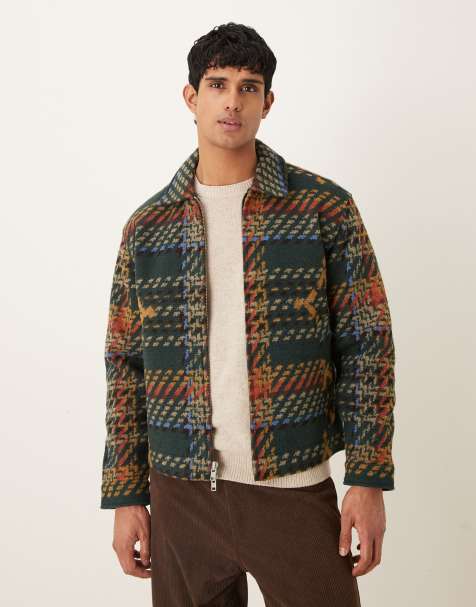 Abercrombie & Fitch – Cropped-Jacke aus Wollmix in Grün mit Fischgrätmuster - view 1