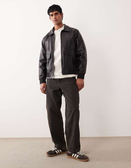 Abercrombie & Fitch - Cropped pilotenjack van imitatieleer in donkerbruin, 2 van 5