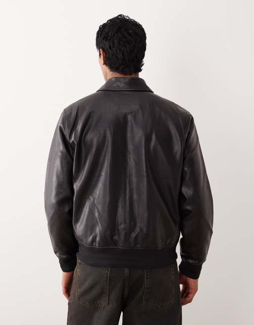Abercrombie & Fitch - Cropped pilotenjack van imitatieleer in donkerbruin, 3 van 5