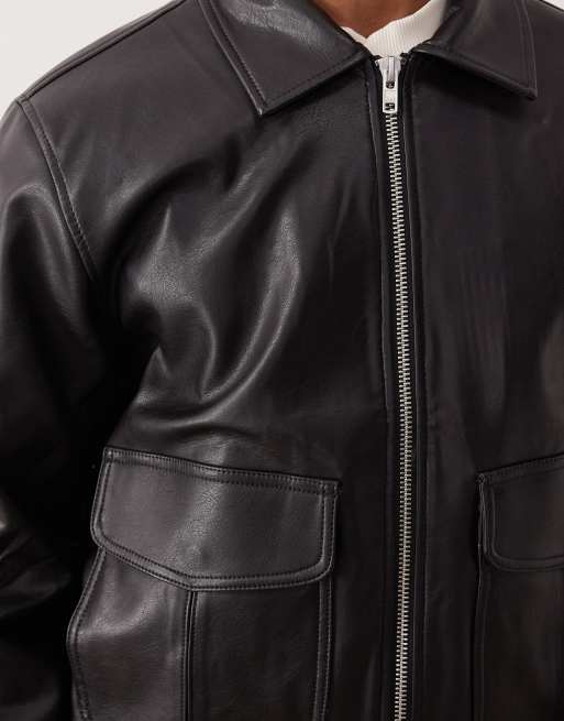 Abercrombie & Fitch - Cropped pilotenjack van imitatieleer in donkerbruin, 4 van 5