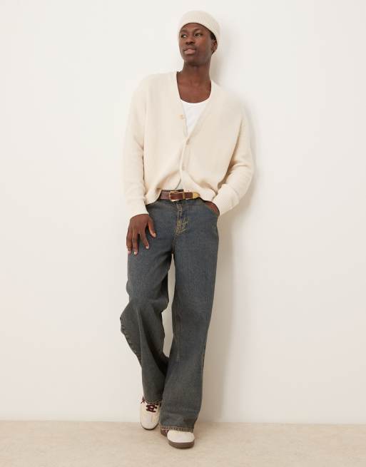 Abercrombie Fitch cropped preppy cardigan in cream