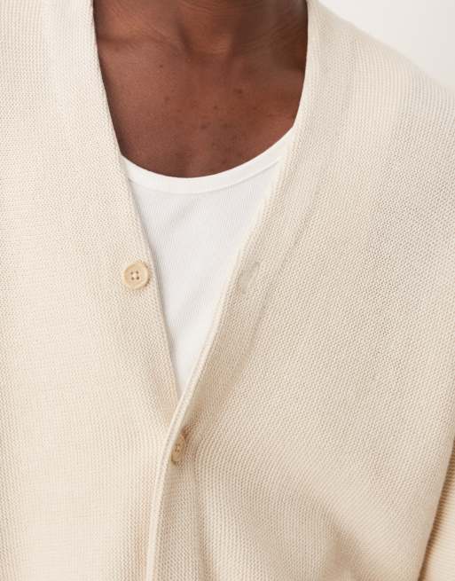 Abercrombie & Fitch cropped preppy cardigan in cream, 3 of 4