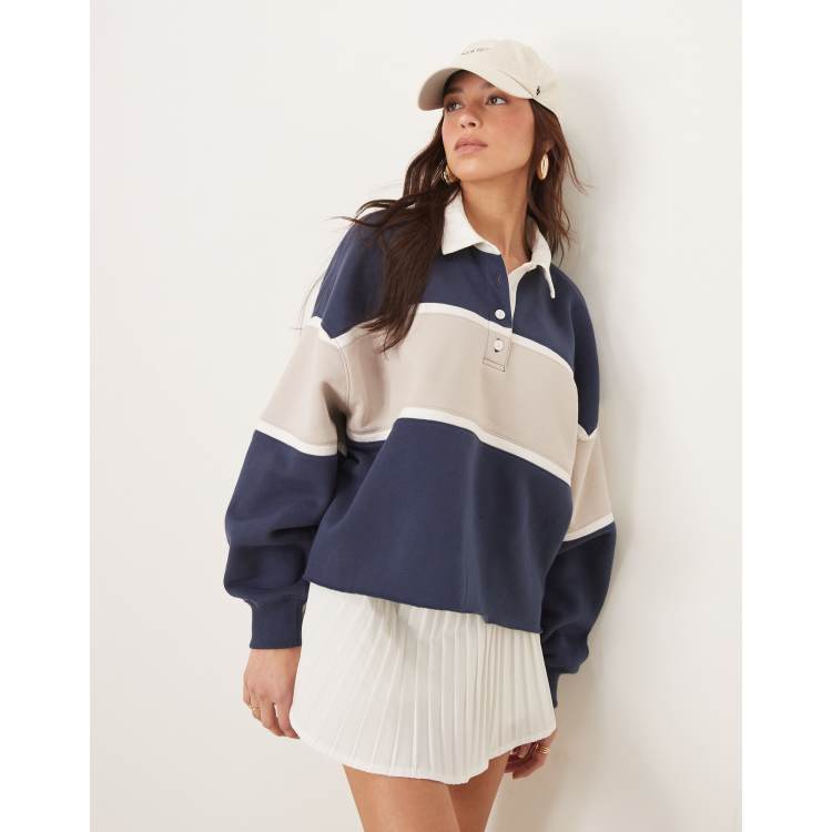 Abercrombie & Fitch cropped rugby top in navy stripe | ASOS