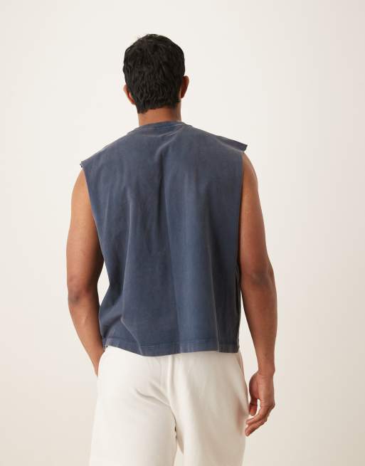 Abercrombie & Fitch cropped sleeveless tank top in navy