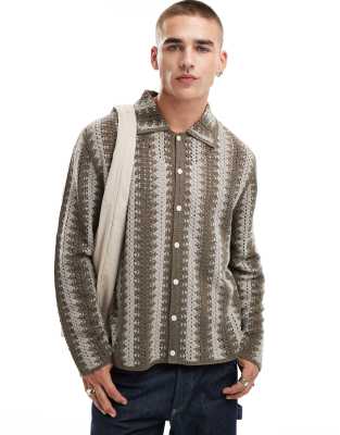 Abercrombie & Fitch Abercrombie & Fitch cropped stripe knit shirt in grey