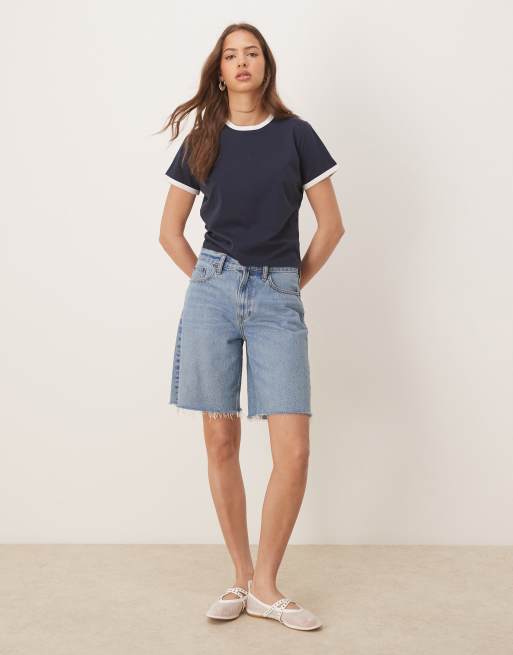 Abercrombie & Fitch cropped T-shirt in navy, 2 of 4