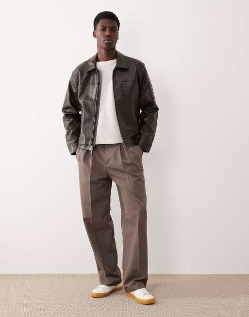 Abercrombie & Fitch cropped vegan leather zip jacket in dark green