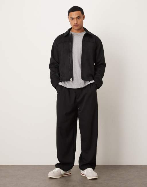Abercrombie & Fitch cropped vegan suede zip jacket in black