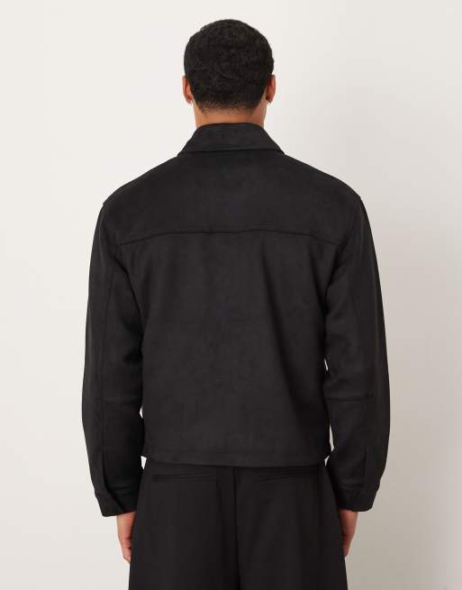 Abercrombie & Fitch cropped vegan suede zip jacket in black