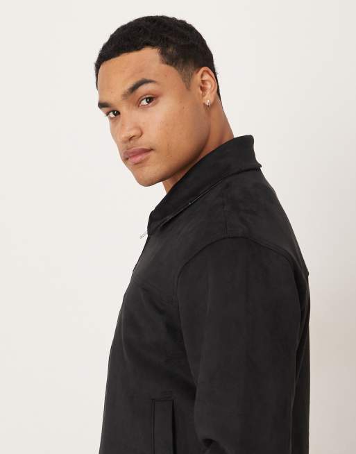 Abercrombie & Fitch cropped vegan suede zip jacket in black