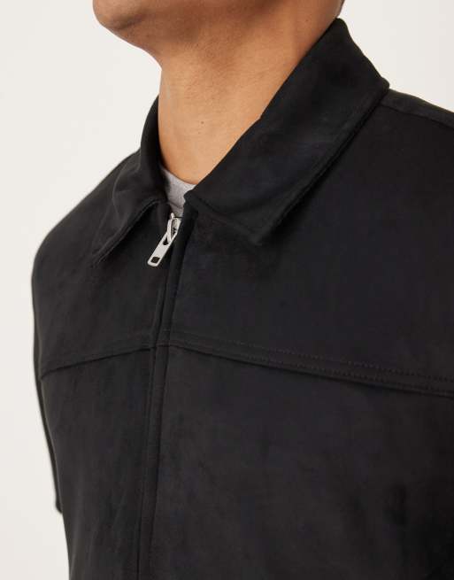 Abercrombie & Fitch cropped vegan suede zip jacket in black, 5 of 5