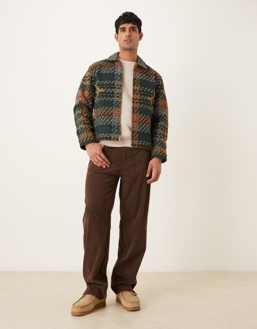Abercrombie & Fitch cropped wool blend herringbone jacket in green, 2 of 5