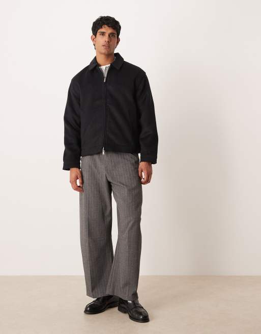 Abercrombie & Fitch cropped wool blend jacquard jacket in black, 2 of 5
