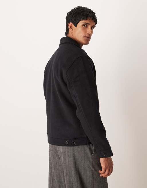Abercrombie & Fitch cropped wool blend jacquard jacket in black, 3 of 5