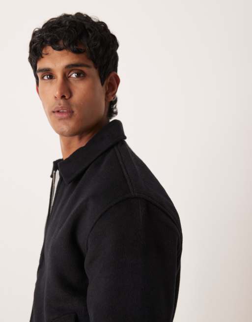 Abercrombie & Fitch cropped wool blend jacquard jacket in black, 4 of 5