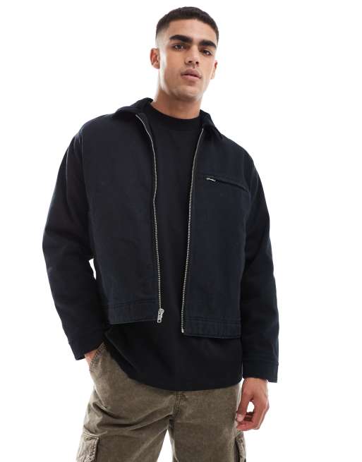 Abercrombie & Fitch - Cropped workwear jack met rits aan de voorkant in zwart met wassing