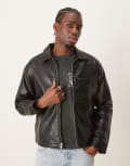 [Abercrombie & Fitch] Abercrombie & Fitch cropped zip front faux leather biker jacket in black L black