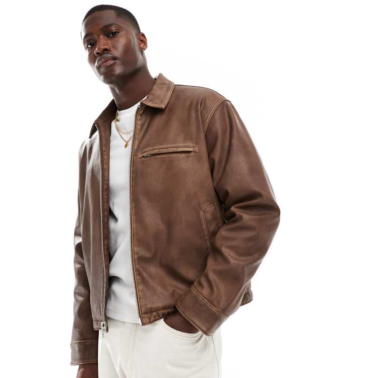 Asos design faux suede biker jacket in tan best sale