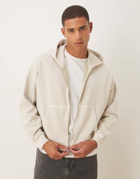 Abercrombie & Fitch cropped zip hoodie in beige - view 1