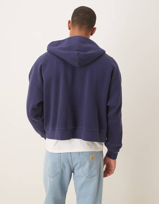 Abercrombie & Fitch cropped zip hoodie in navy, 3 of 5