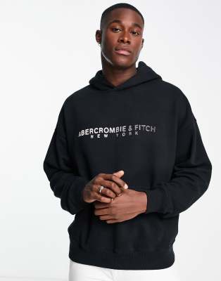 Abercrombie And Fitch Cross Chest Logo Oversized Hoodie In Black Modesens