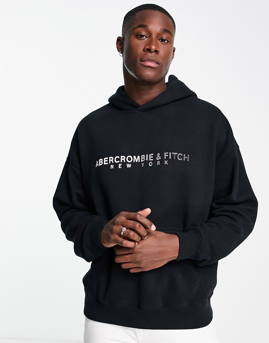 Abercrombie & Fitch cross chest logo oversized hoodie in black